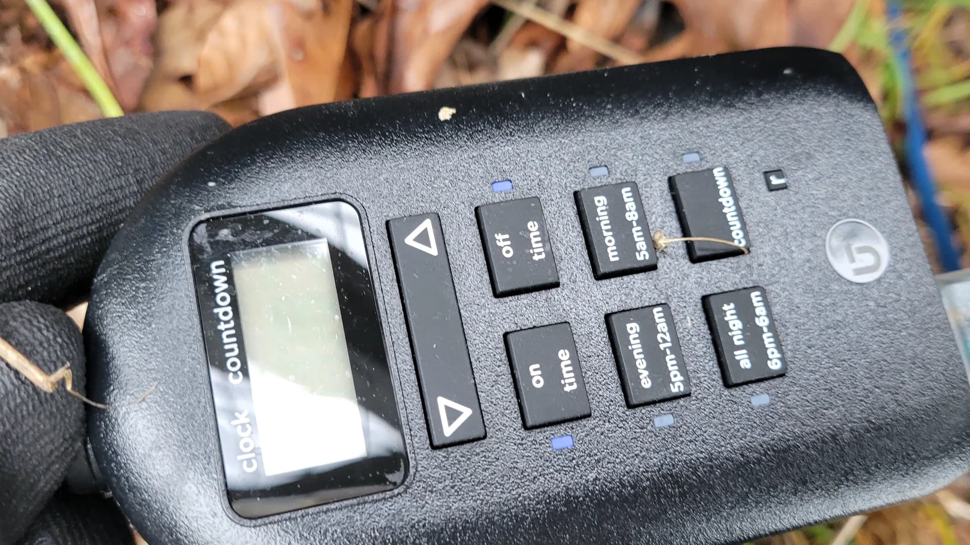 Outdoor digital timer controller configured for scheduled evening and morning operation in cold weather conditions.